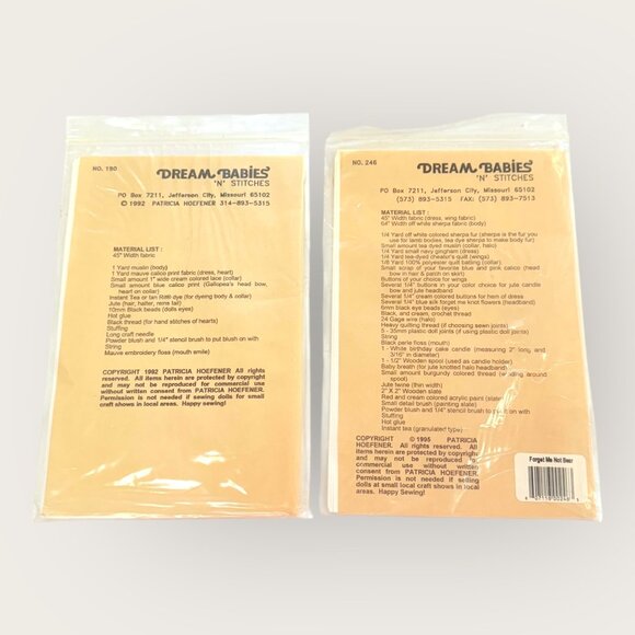 Dream Babies Sewing Pattern Lot of 2 Gallopea Pony 190 Forget Me Not Bear 246 - Picture 2 of 2